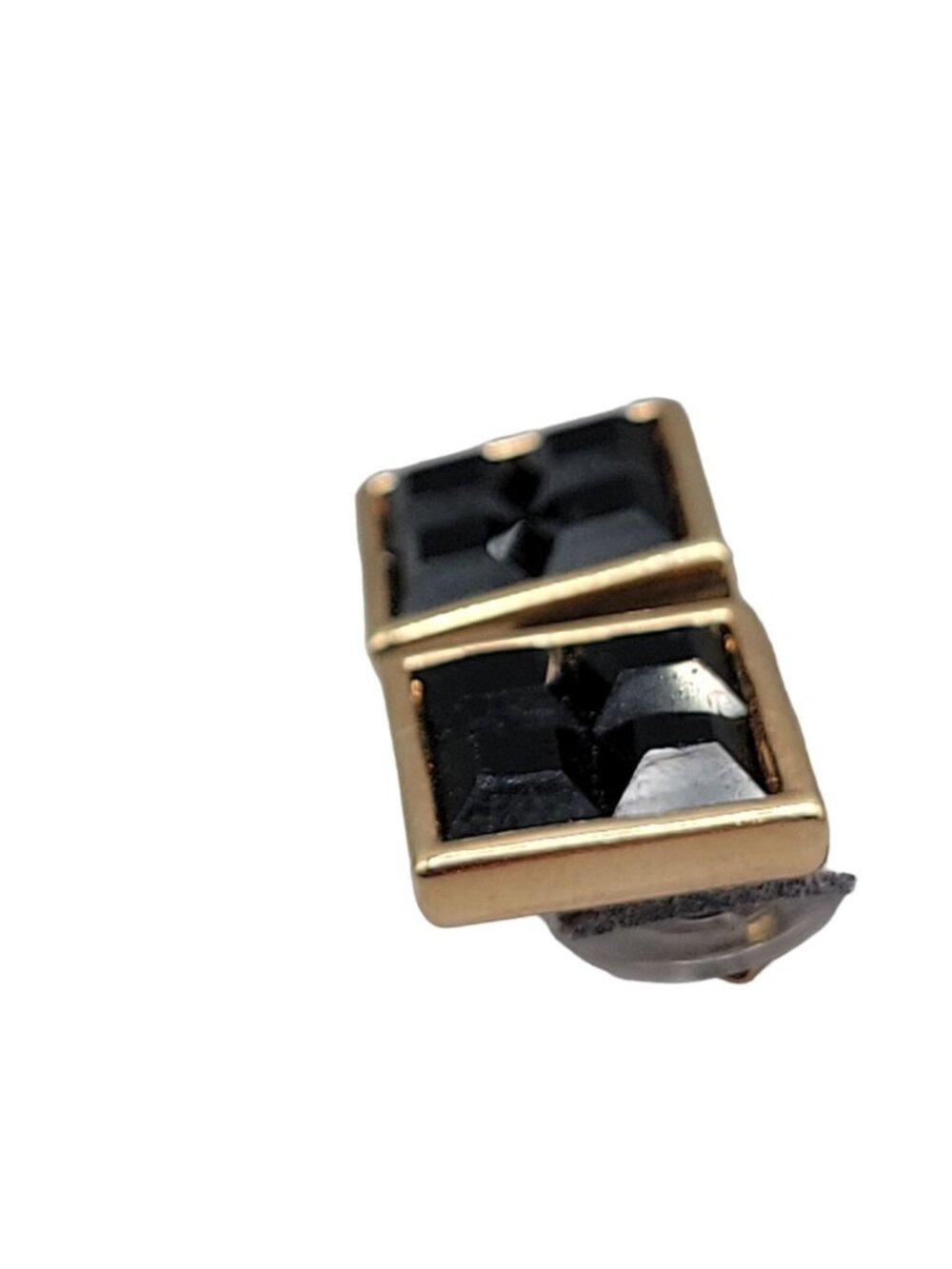 Swarovski Sal Signed Black Crystal Grid Square Post Earrings Gold Plated Studs - Picture 10 of 13